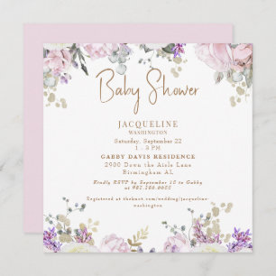 Invitation Élégant Rose Rose Floral Baby shower arrondi