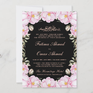Invitation Élégant rose rose floral noir Mariage musulman