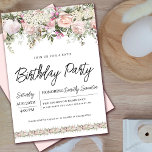 Invitation Élégant rose rose florale 60e anniversaire<br><div class="desc">Faites honneur à une femme spéciale avec cette invitation de fête d'anniversaire élégante et féminine. Les détails de la fête d'anniversaire sont entourés de bordures florales roses du haut et du bas. Les éléments floraux sont nichés dans des feuilles verts sauge et le texte lui donne une ambiance contemporaine. Cet...</div>