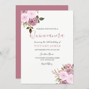 Invitation Elegant Rose & Rose Gold Quinceanera