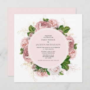 Invitation Élégant Rose rose pâle rose floral blanc Mariage