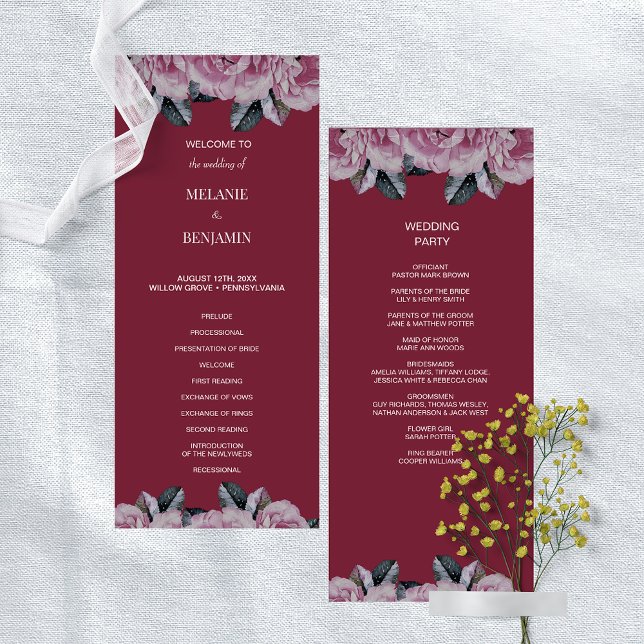 Invitation Élégant Rose rose romantique mariage floral (Elegant Rose Pink Romantic Floral Wedding Program)