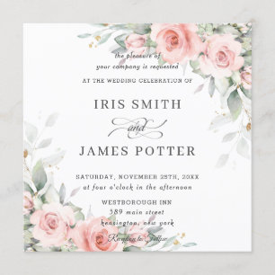 Invitation Élégant rose rose rose floral Carré Mariage