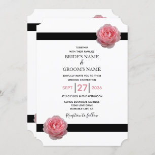 Invitation Élégant rose rose rose noir ruban de mariage Invit