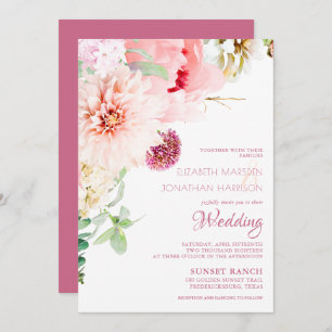 Invitation Élégant rose rose rose pivoine blanc Mariage flora