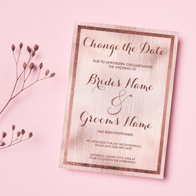 Invitation Elégant rose rose rose rose brosses d'or Date de m (Elegant pink rose gold brushstrokes Change Date )
