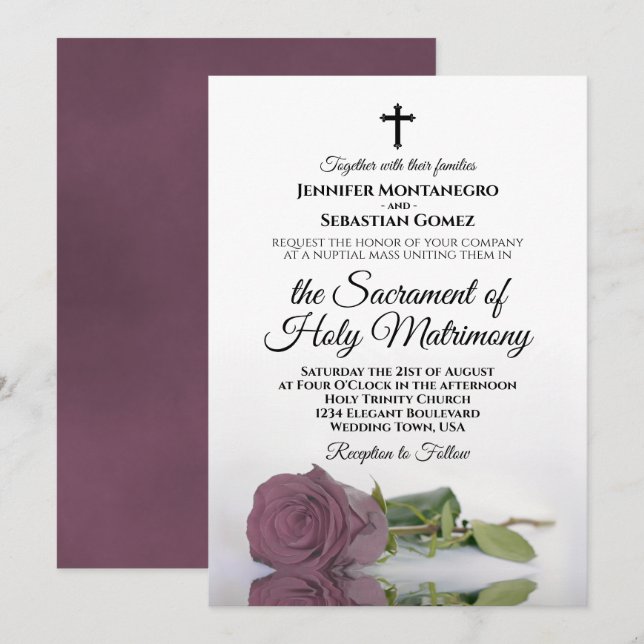 Invitation Élégant Rose rose rose rose moderne Mariage cathol (Devant / Derrière)