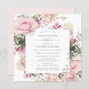 Invitation Élégant rose rose rose rose rose Floral Sweet 16 P