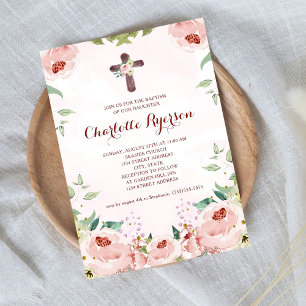 Invitation Élégant rose rose rose rose rose florale Baptême