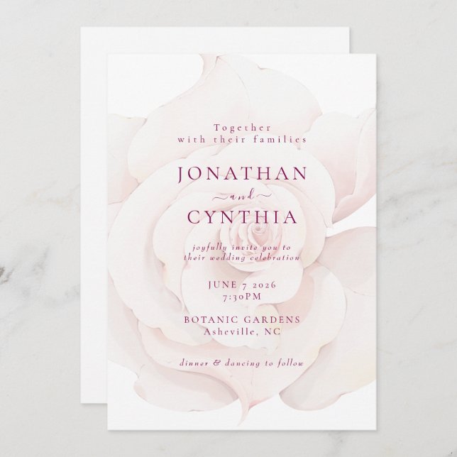 Invitation Élégant rose rose rose rose rose rose Aquarelle Ma (Devant / Derrière)