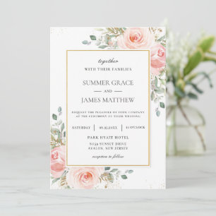 Invitation Elégant rose rose rose rose rose rose Mariage or f