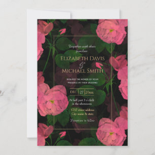 Invitation Elégant rose Roses Floral Peinture Noir Design