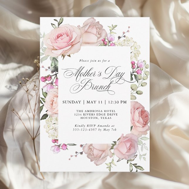 Invitation Elégant rose Roses Mère's Day Brunch (Available in both printed and instant download digital formats.)