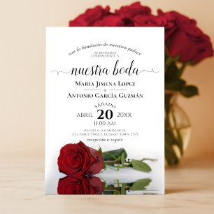 Invitation Élégant Rose rouge espagnol Nuestra Boda Mariage