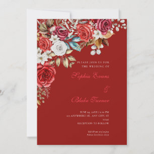 Invitation Élégant Rose rouge et blanc Mariage rouge écarlate