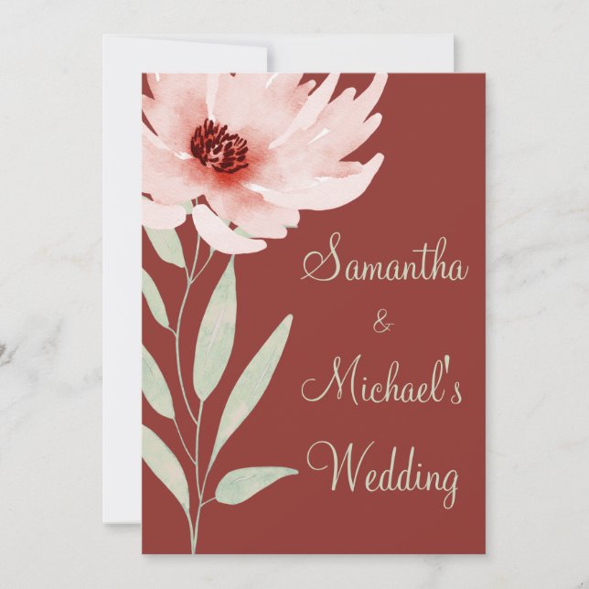 Invitation Élégant Rose Rouge Fleurs Aquarelle Mariage  (Devant)