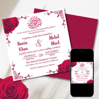 Invitation Élégant Rose rouge Floral Mariage musulman islamiq