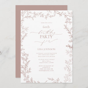 Invitation Elégant Rose roux moderne feuille 60e anniversaire