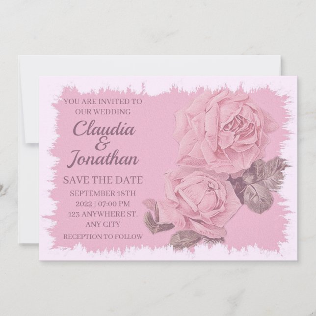 Invitation Élégant rose rustique roses mariage floral (Devant)