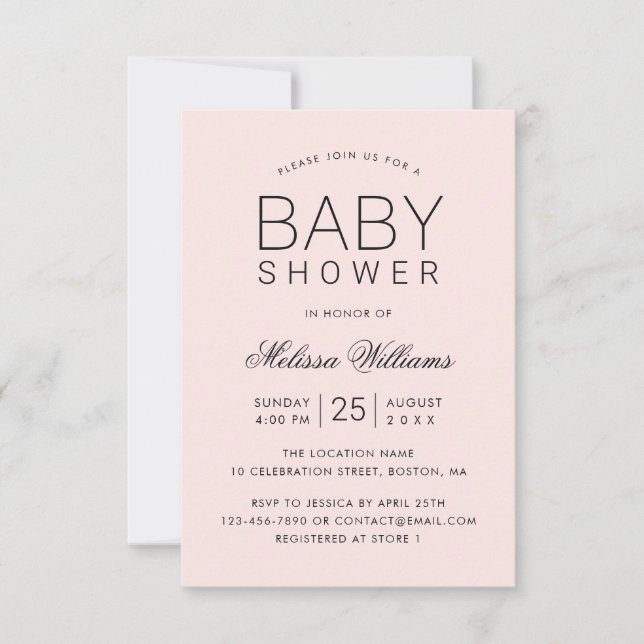 Invitation Elégant rose Simple moderne Baby shower fille (Devant)