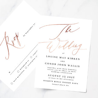 Invitation Elégant Rose simple or avec Rsvp sur Mariage arriè