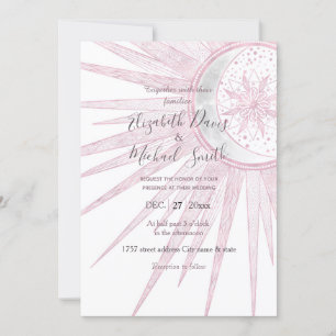 Invitation Elégant rose Sun Moon Doodle Mandala White Design