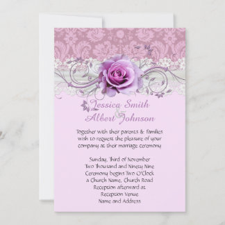 Invitation Élégant Rose torse Ribbon Mariage damassé Invitati