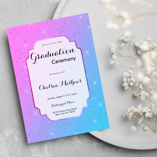 Invitation Élégant rose turquoise ombre parties scintillant l (Elegant pink teal ombre glitter luxury Graduation )
