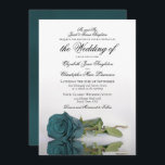 Invitation Élégant Rose Turquoise ou Turquoise Mariage formel<br><div class="desc">Cette belle faire-part de mariage est simple, traditionnelle et élégante. Il présente une belle photo d'un rose turquoise ou turquoise à longue tige réfléchissant dans un bassin d'eau avec une formulation formelle où les parents de la mariée émettent l'invitation. La calligraphie script sophistiquée lui donne un style intemporel et classique....</div>
