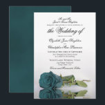Invitation Élégant Rose Turquoise ou Turquoise Mariage formel<br><div class="desc">Cette belle faire-part de mariage est simple, traditionnelle et élégante. Il présente une belle photo d'un rose turquoise ou turquoise à longue tige réfléchissant dans un bassin d'eau avec une formulation formelle où les parents de la mariée émettent l'invitation. La calligraphie script sophistiquée lui donne un style intemporel et classique....</div>