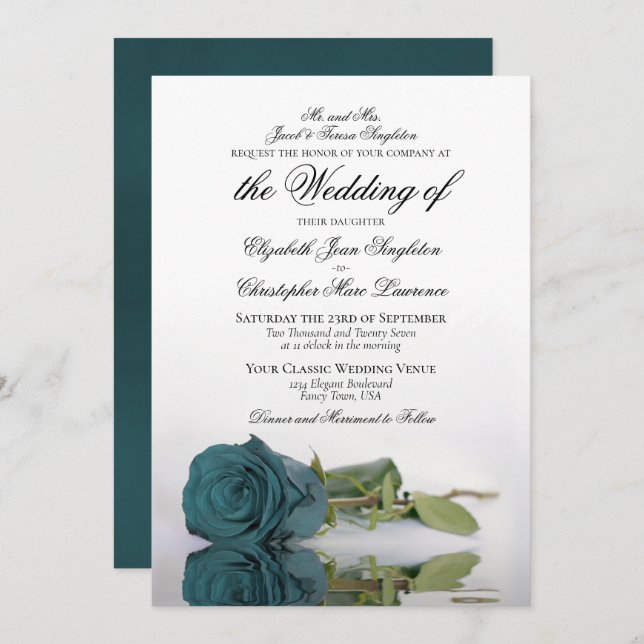 Invitation Élégant Rose Turquoise ou Turquoise Mariage formel (Devant / Derrière)
