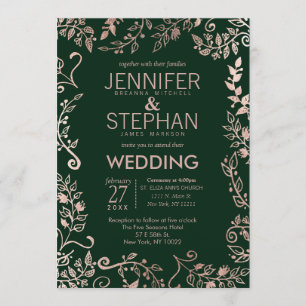 Invitation Élégant Rose vert de forêt or Mariage floral
