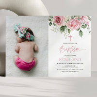 Élégant rose vert floral personnalisé photo Baptêm