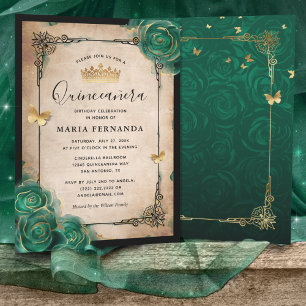 Invitation Elégant Rose vert or noir Quinceanera