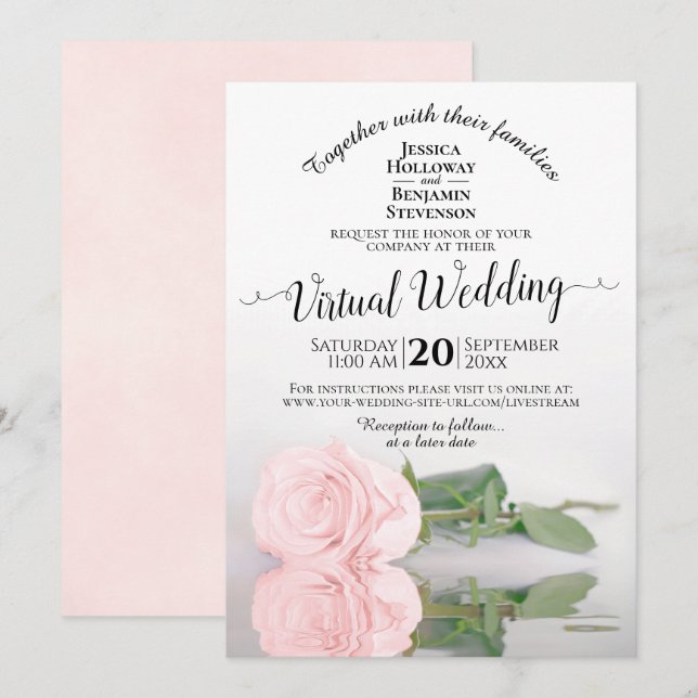 Invitation Élégant rose vif reflétant le Mariage virtuel Rose (Devant / Derrière)