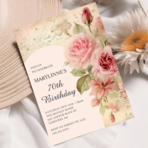 Invitation Elégant Rose Vintage 70e anniversaire