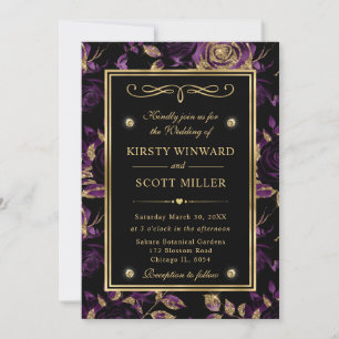 Invitation Élégant Rose violet et or Mariage de motifs florau