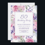 Invitation Élégant rose violet fleuri 50e anniversaire<br><div class="desc">Invitation à la fête du 50e anniversaire décorée de belles fleurs rose et violet sur blanc. Ces invitations peuvent être customisées pour n'importe quel âge. Contactez-moi pour obtenir de l'aide sur vos personnalisations ou pour demander des produits Zazzle correspondants ou coordonnés supplémentaires pour votre célébration.</div>