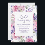 Invitation Élégant rose violet fleuri 60e anniversaire<br><div class="desc">60e anniversaire invitation de fête décorée avec beau rose et violet floral sur blanc. Ces invitations peuvent être customisées pour n'importe quel âge. Contactez-moi pour obtenir de l'aide sur vos personnalisations ou pour demander des produits Zazzle correspondants ou coordonnés supplémentaires pour votre célébration.</div>