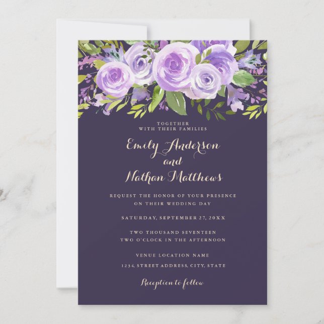 Invitation Élégant Rose violet Lavender Mariage floral (Devant)