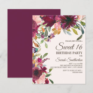 Invitation Élégant Rose Violet Or Floral Script Douze Ans