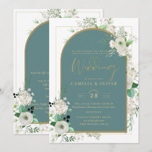 Invitation Elégant Roses Blanches All-in-1 Mariage Inviter RS