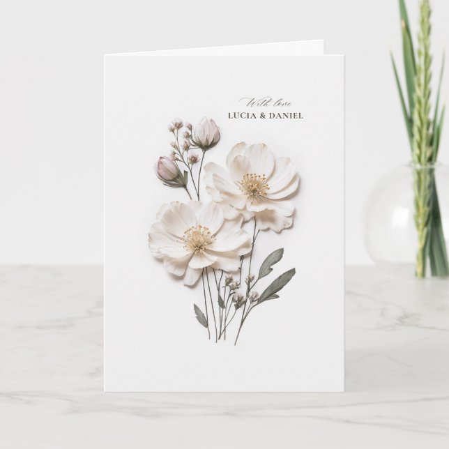 Invitation Elégant Roses Blanches I Chic Plier Mariage (Devant)