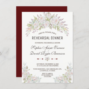 Invitation Élégant Roses Blanches Roses Burgundy Dîner de rép