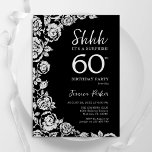 Invitation Elégant Roses d'argent noir surprise 60e anniversa<br><div class="desc">Invitation de 60e anniversaire à la fête de l'argent noir. Design élégant avec rose,  faux feuille d'argent et police de script de typographie. Carte invitation tendance parfaite pour une célébration anniversaire élégante. Peut être customisé à n'importe quel âge. Invitations Zazzle imprimées ou téléchargement instantané modèle imprimable numérique.</div>