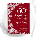 Invitation Élégant Roses d'argent rouge 60e fête d'anniversai<br><div class="desc">Invitation à la fête de 60e anniversaire en argent rouge. Design élégant avec rose,  faux feuille d'argent et police de script de typographie. Carte invitation tendance parfaite pour une célébration anniversaire élégante. Peut être customisé à n'importe quel âge. Invitations Zazzle imprimées ou téléchargement instantané modèle imprimable numérique.</div>
