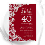 Invitation Elégant Roses d'argent rouge surprise 40e annivers<br><div class="desc">Invitation à la fête du 40e anniversaire de l'argent rouge surprise florale. Design élégant avec rose,  faux feuille d'argent et police de script de typographie. Carte invitation tendance parfaite pour une célébration anniversaire élégante. Peut être customisé à n'importe quel âge. Invitations Zazzle imprimées ou téléchargement instantané modèle imprimable numérique.</div>