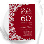 Invitation Elégant Roses d'argent rouge surprise 60e annivers<br><div class="desc">Invitation à la fête du 60e anniversaire de l'argent rouge. Design élégant avec rose,  faux feuille d'argent et police de script de typographie. Carte invitation tendance parfaite pour une célébration anniversaire élégante. Peut être customisé à n'importe quel âge. Invitations Zazzle imprimées ou téléchargement instantané modèle imprimable numérique.</div>