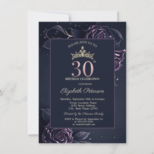 Invitation Elegant Roses Dark Gothic 30e Anniversaire (Devant)