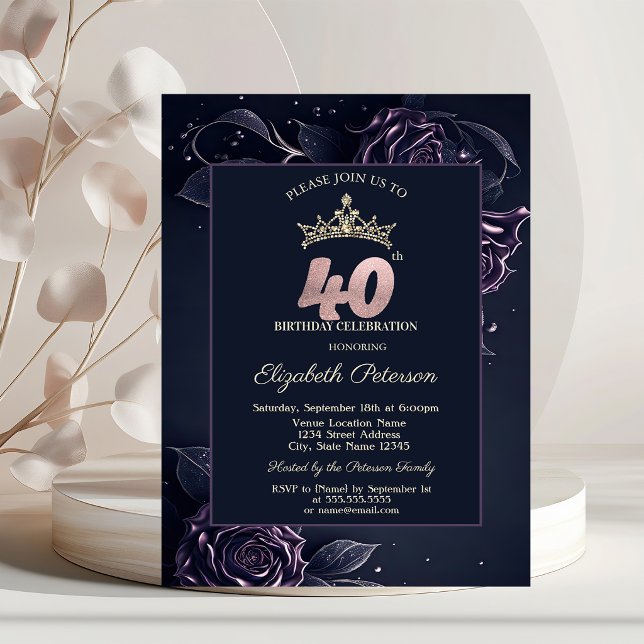 Invitation Elegant Roses Dark Gothic 40e Anniversaire (Créateur téléchargé)